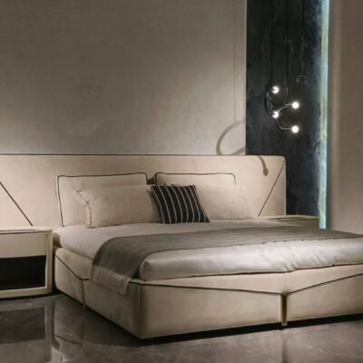 Exquisite Pristine White Luxury Bed featuring a padded headboard and footboard in premium leather or fabric.