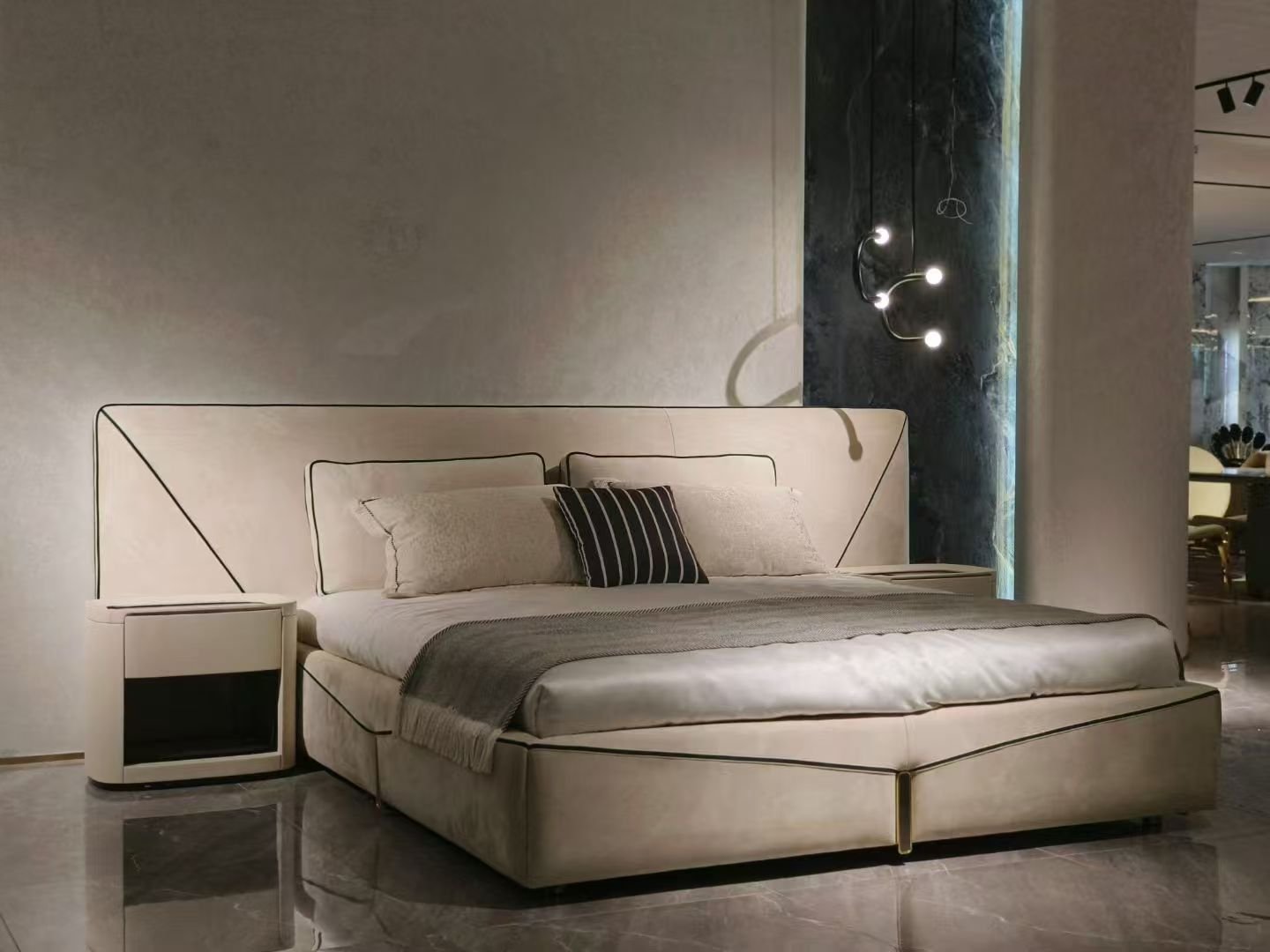 Exquisite Pristine White Luxury Bed featuring a padded headboard and footboard in premium leather or fabric.