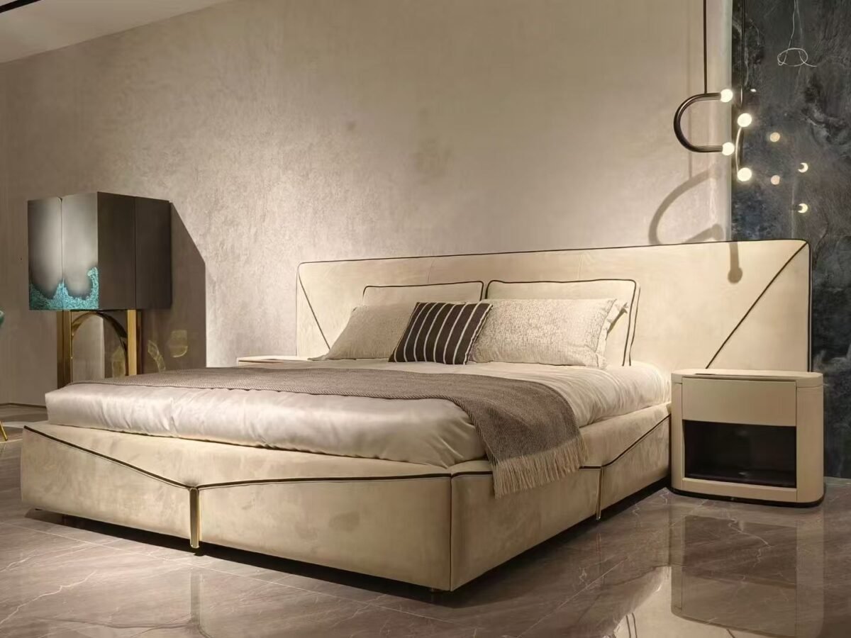 Exquisite Pristine White Luxury Bed featuring a padded headboard and footboard in premium leather or fabric.