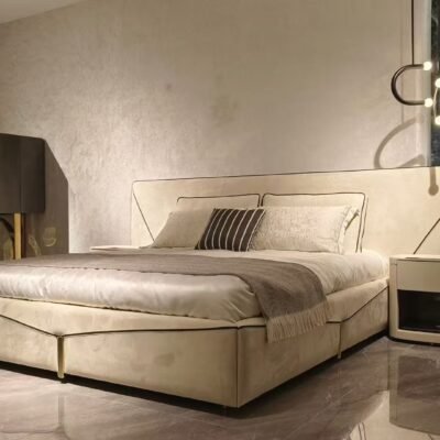 Exquisite Pristine White Luxury Bed featuring a padded headboard and footboard in premium leather or fabric.