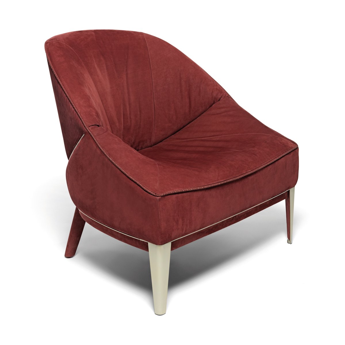 Red velvet lounge chair luxury accent hospitality seating metal frame contemporary design boutique hotel furniture commercial