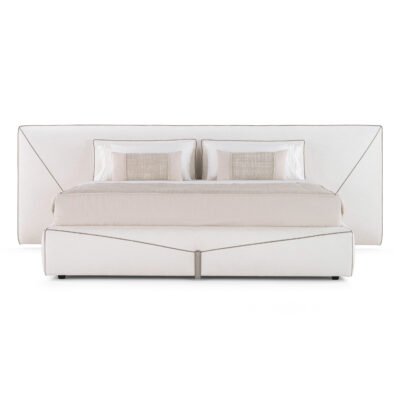 Exquisite Pristine White Luxury Bed featuring a padded headboard and footboard in premium leather or fabric.