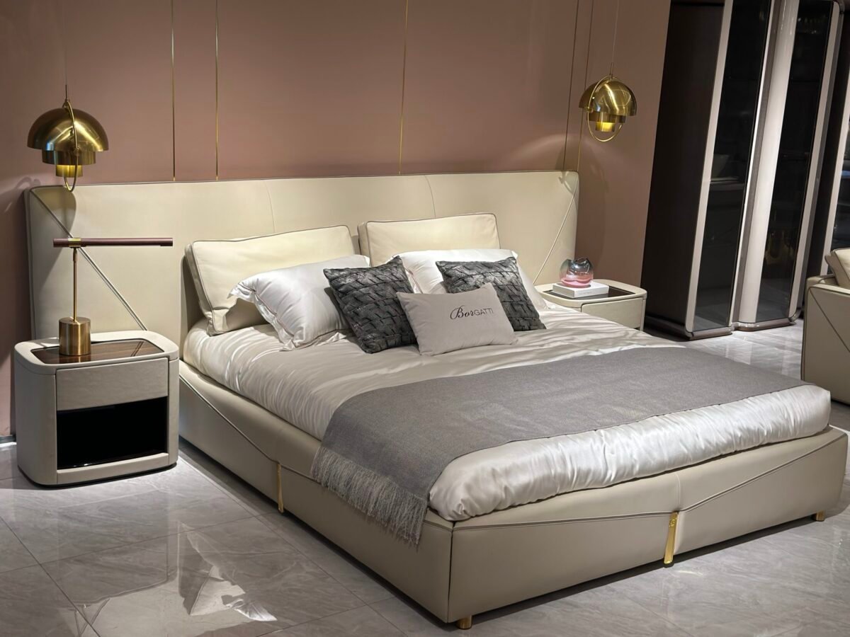 Exquisite Pristine White Luxury Bed featuring a padded headboard and footboard in premium leather or fabric.