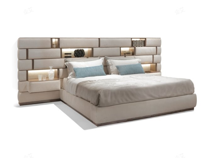 Exquisite Titanium Gold Luxury Bed Set featuring smart lighting and eucalyptus wood veneer.