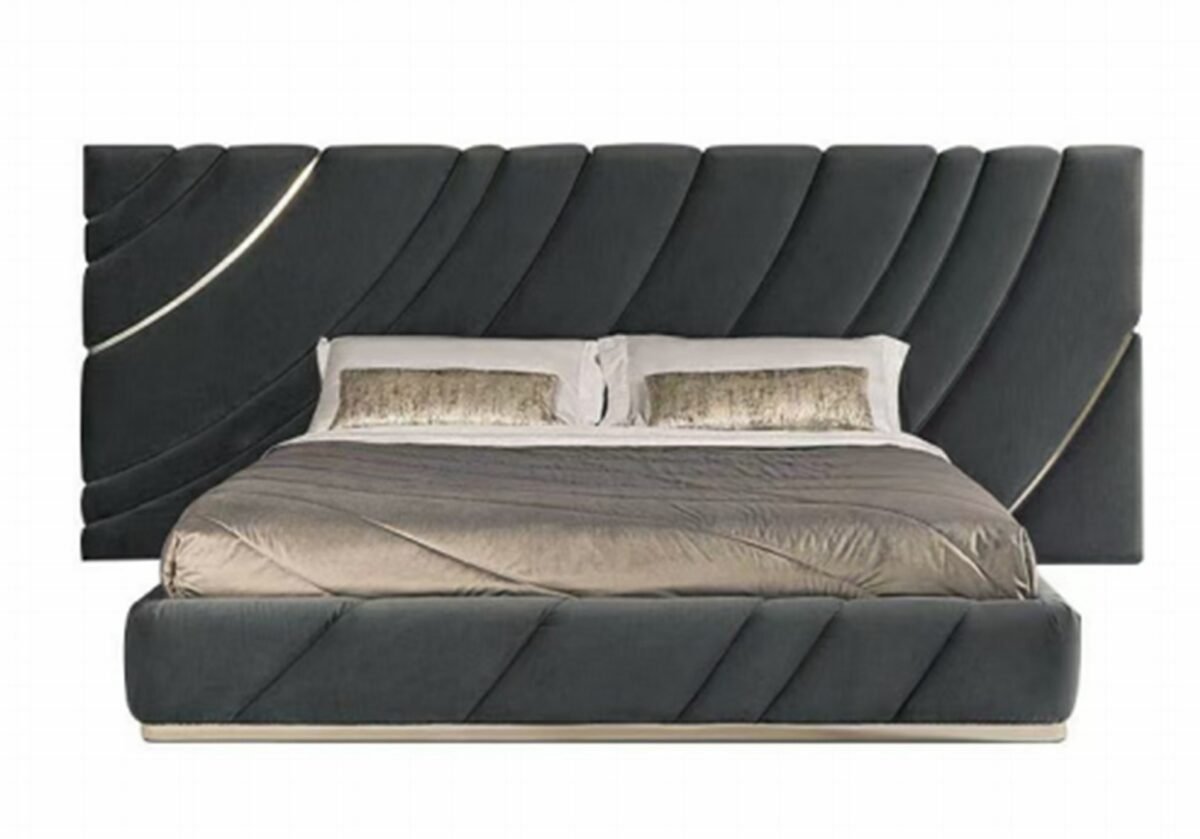 Metal headboard bed with customizable upholstery in modern bedroom setting