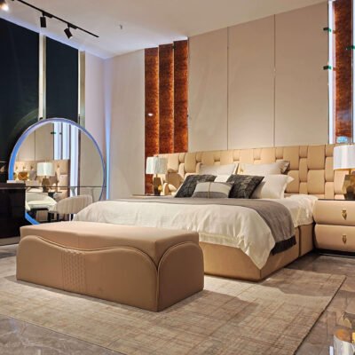 Complete bedroom set with nightstand Cantor Dual Bed faux leather furniture