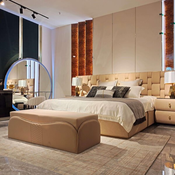 Complete bedroom set with nightstand Cantor Dual Bed faux leather furniture