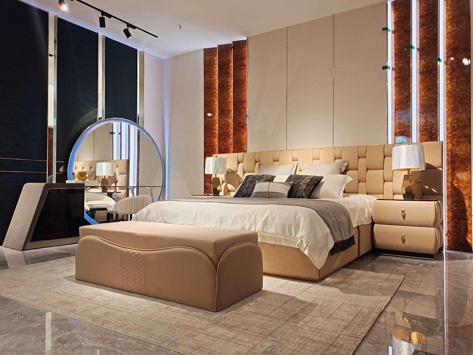 Complete bedroom set with nightstand Cantor Dual Bed faux leather furniture