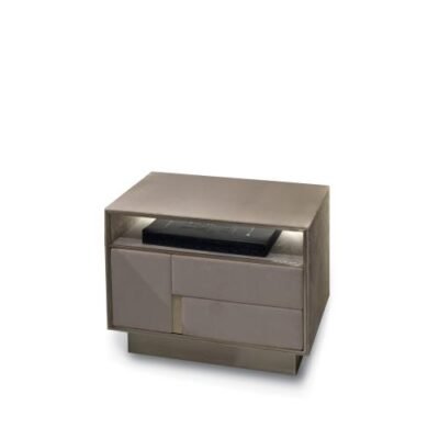 Babylon bedside table with LED lighting featuring high-gloss finish and two-drawer storage
