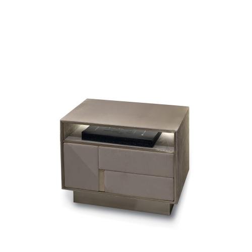 Babylon bedside table with LED lighting featuring high-gloss finish and two-drawer storage