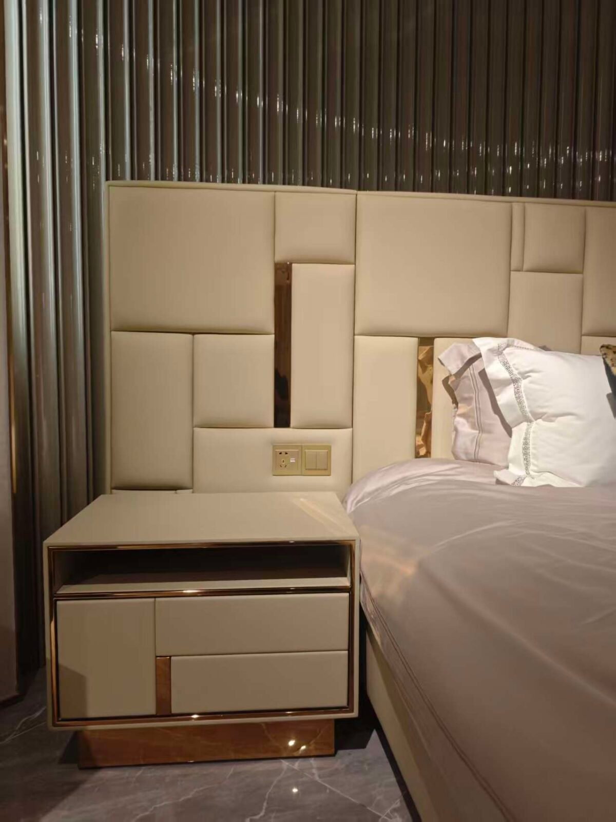 Bedroom furniture nightstand with storage light strip Babylon collection