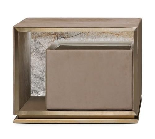 Smart-Bedside-Table-With-Lighting-LED-Front-View Smart bedside table with lighting showing LED strip and snow blue panel with drawer