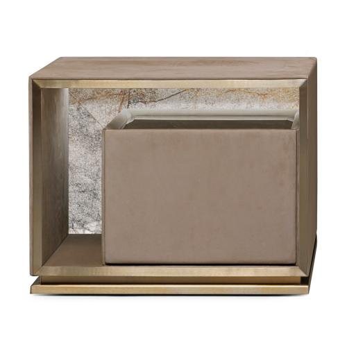 Smart bedside table with lighting showing LED strip and snow blue panel with drawer