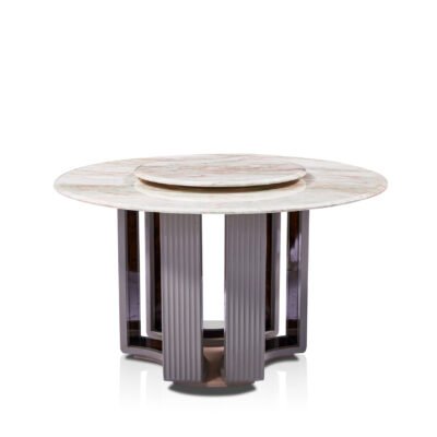 Rotating dining table stone glass with Tianshan snow stone top and smoked glass turntable