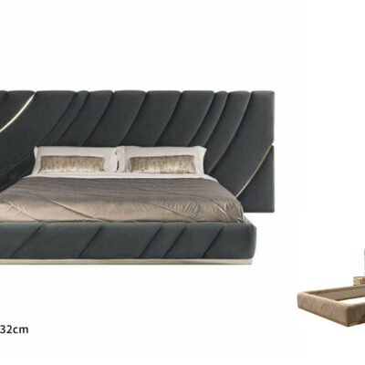 Metal headboard bed with customizable upholstery in modern bedroom setting