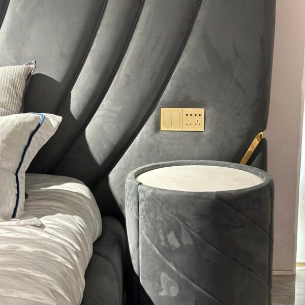 Luxury nightstand design detail showing frosted cloth texture and diagonal groove pattern close-up
