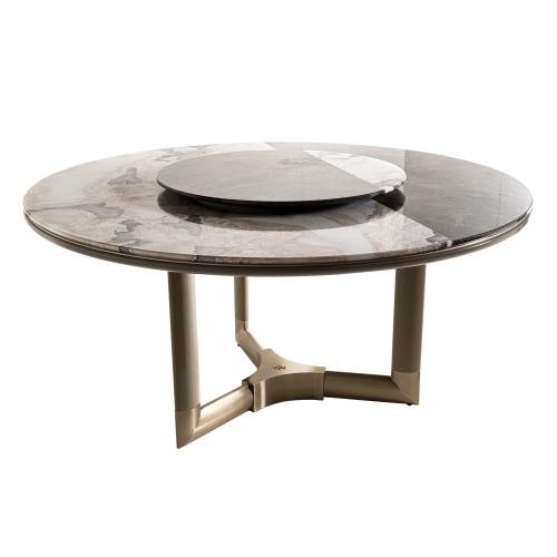 Marble round dining table with dual Elephant White and Versace Black marble and turntable feature