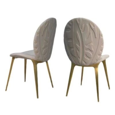 White dining chair with gold legs luxury upholstered brushed metal contemporary design hospitality