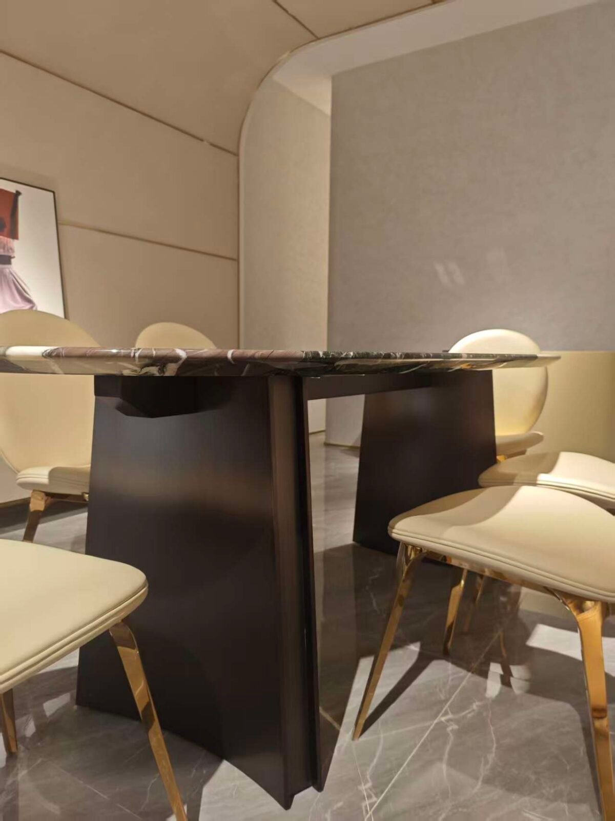 Close-up of natural mosaic stone surface showing varied stone segments and polished finish texture