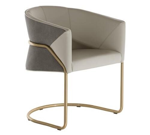 Grey upholstered dining chair with gold legs contemporary design commercial hospitality furniture