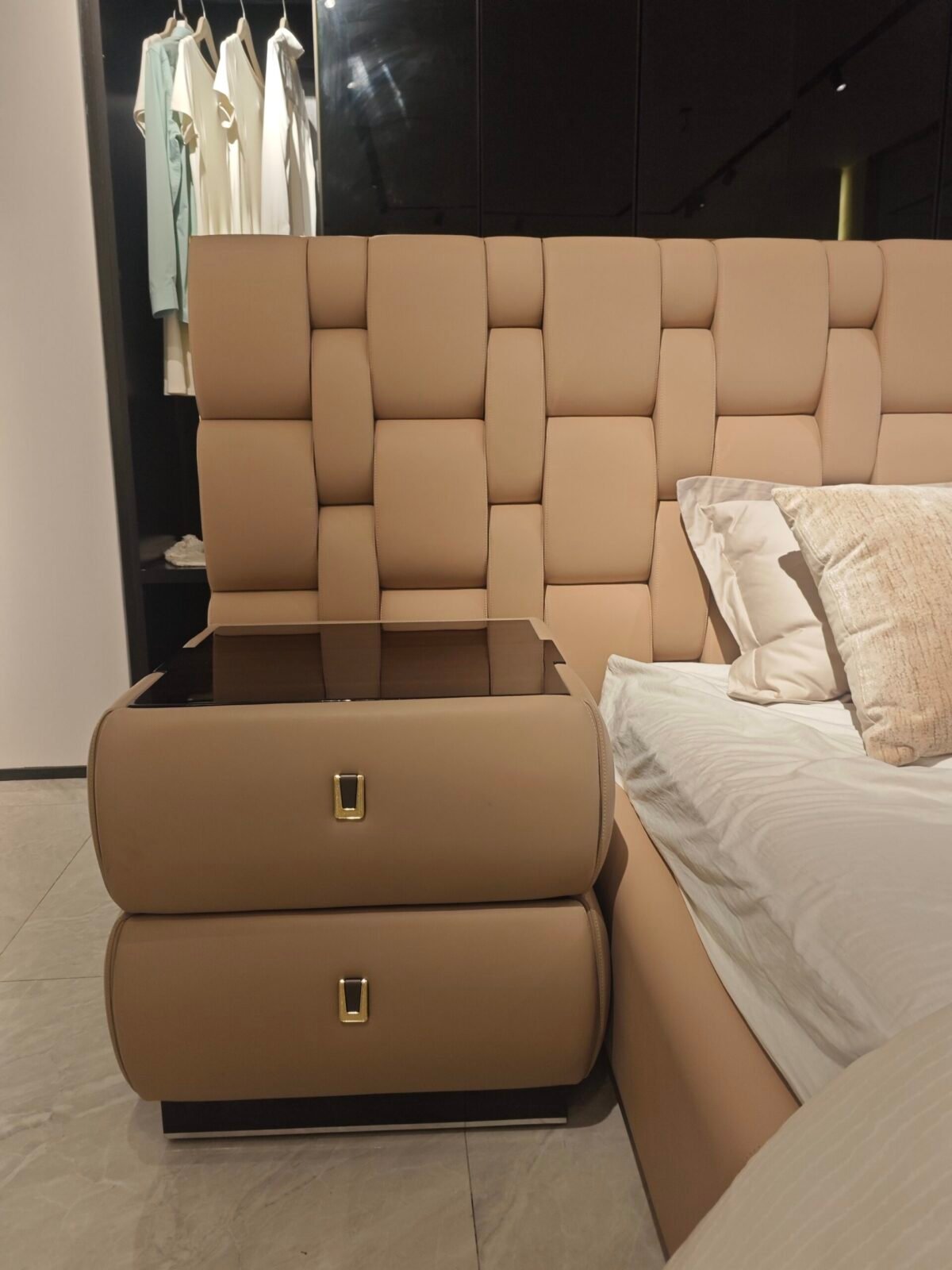 Modern bedroom furniture Cantor nightstand with faux leather and wood finish