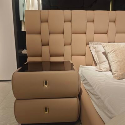 Modern bedroom furniture Cantor nightstand with faux leather and wood finish