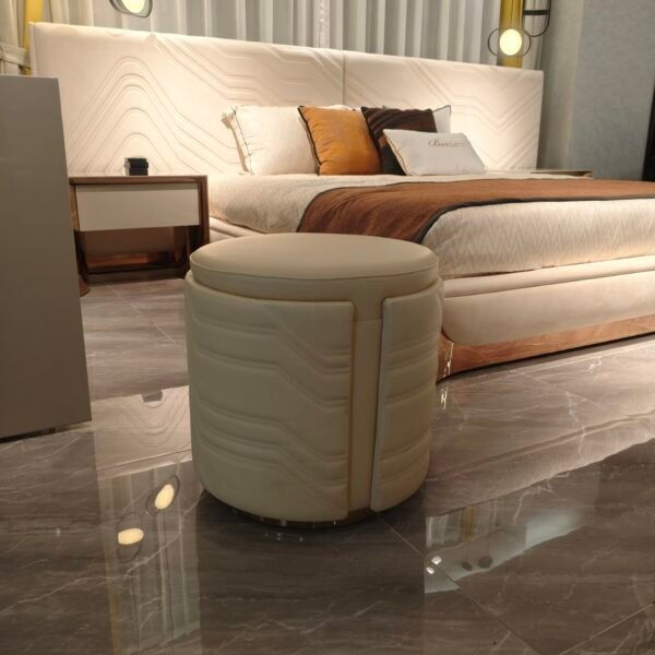 Leather ottoman seat compact vanity stool beige 470mm dimensions