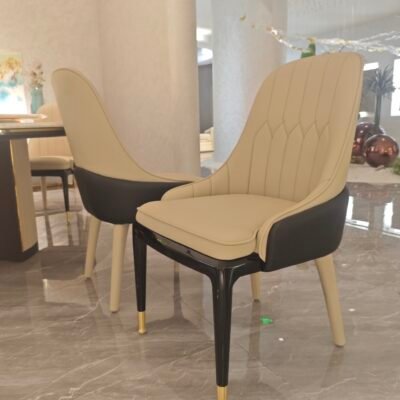 Genuine leather dining chair with modern design featuring premium hardware and sophisticated leather upholstery