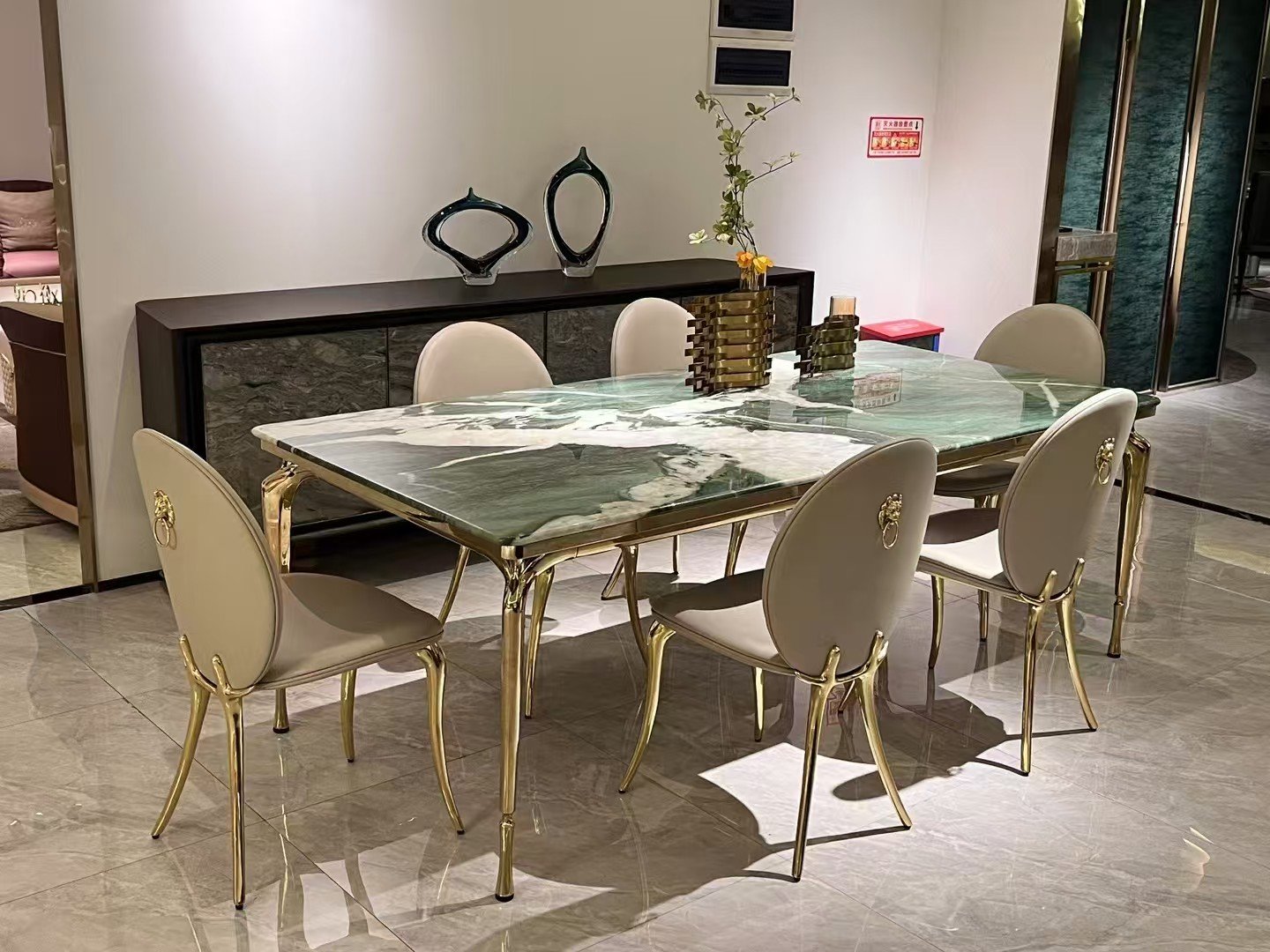 Premium black finish dining furniture in modern restaurant with contemporary monochromatic design scheme