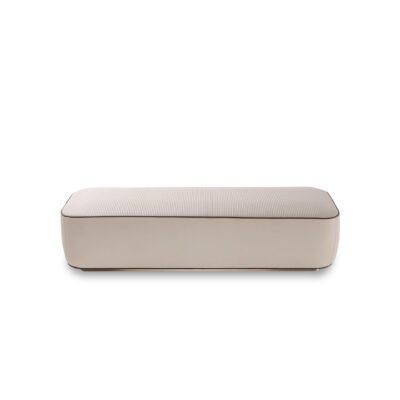 Genuine leather bedend luxury stool featuring beige two-tone upholstery with ribbed texture and dark piping