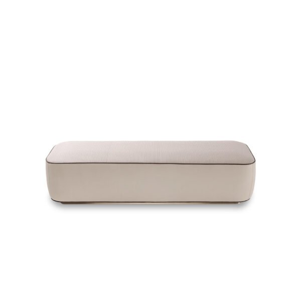 Genuine leather bedend luxury stool featuring beige two-tone upholstery with ribbed texture and dark piping