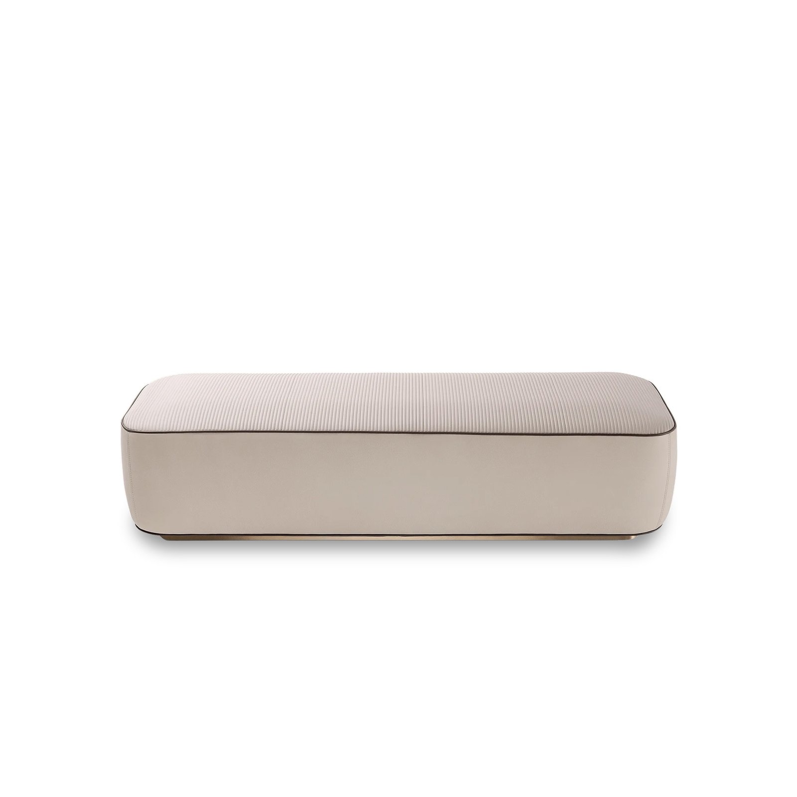 Genuine leather bedend luxury stool featuring beige two-tone upholstery with ribbed texture and dark piping