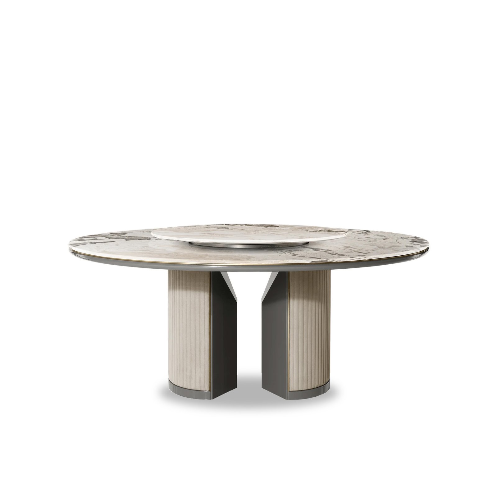 Simulation marble dining table with Picasso stone top and round turntable dining table mechanism