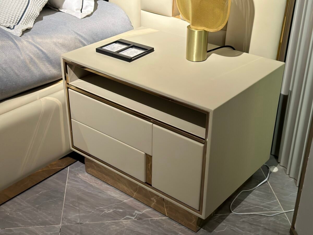 Babylon bedside table with LED lighting in upscale hotel suite with ambient glow