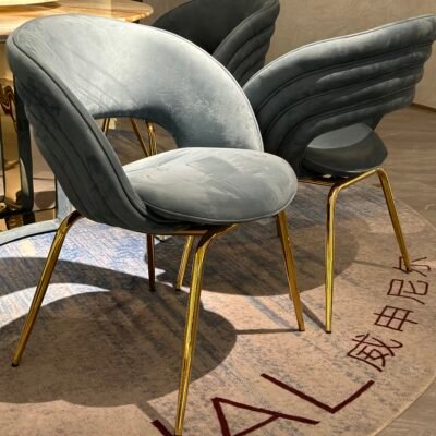 Commercial dining chair upholstery shown from multiple angles displaying curved ergonomic design specifications