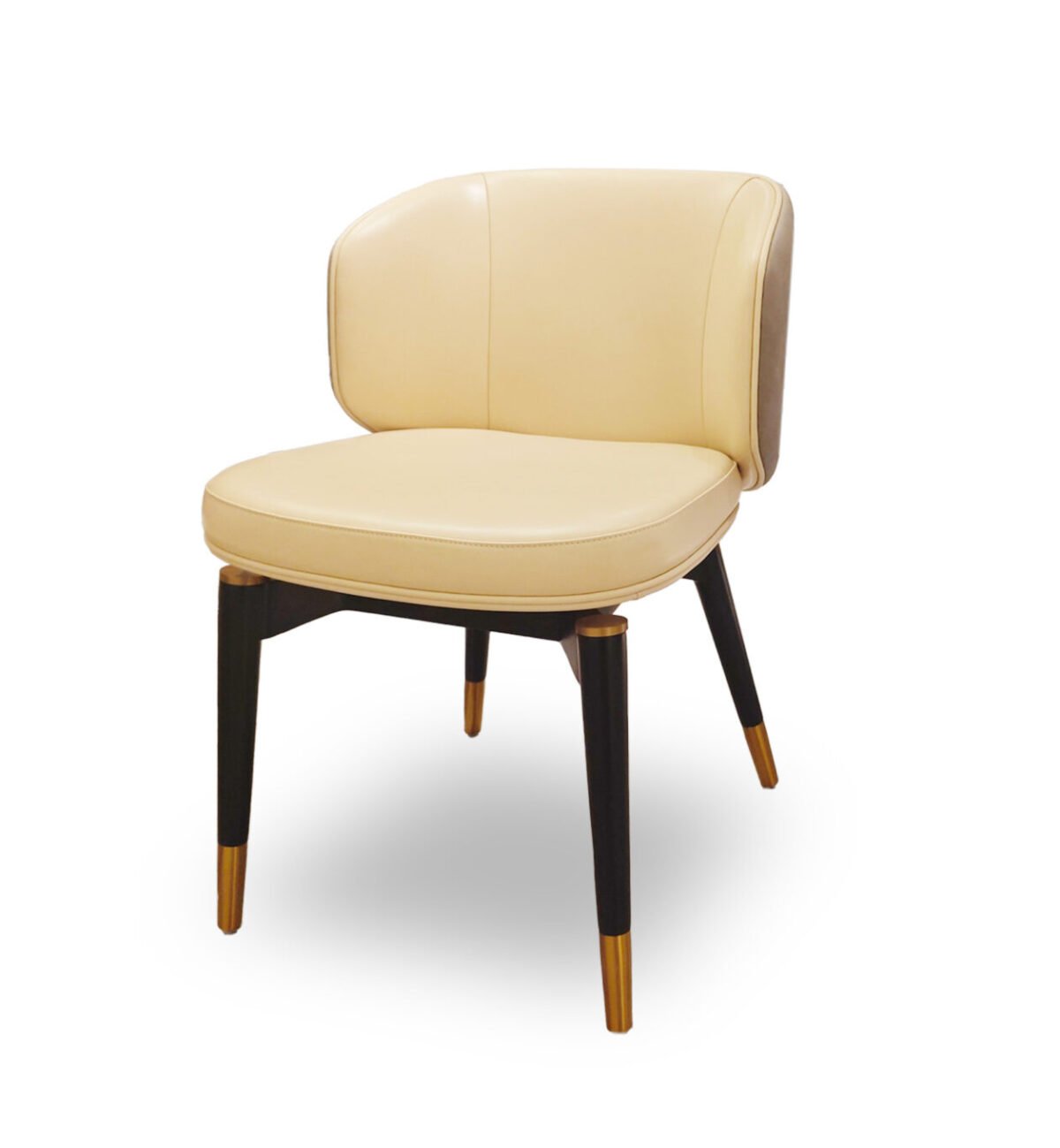 Beige leather dining chair with black frame two-tone contemporary design commercial hospitality