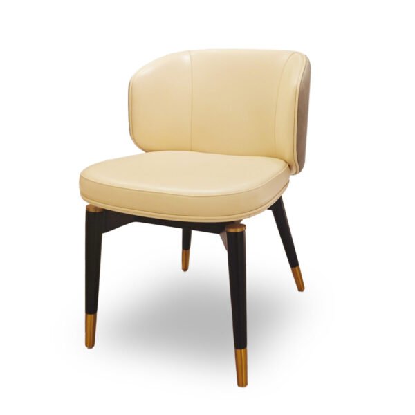 Beige leather dining chair with black frame two-tone contemporary design commercial hospitality