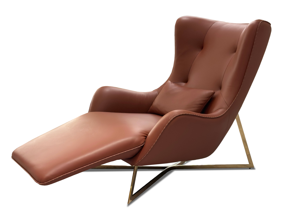 Brown leather recliner chair modern luxury hospitality furniture ergonomic mechanism commercial design boutique hotel suite executive lounge