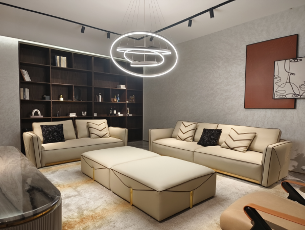 Contemporary home seating furniture – genuine leather luxury sofa in modern styled living room setting