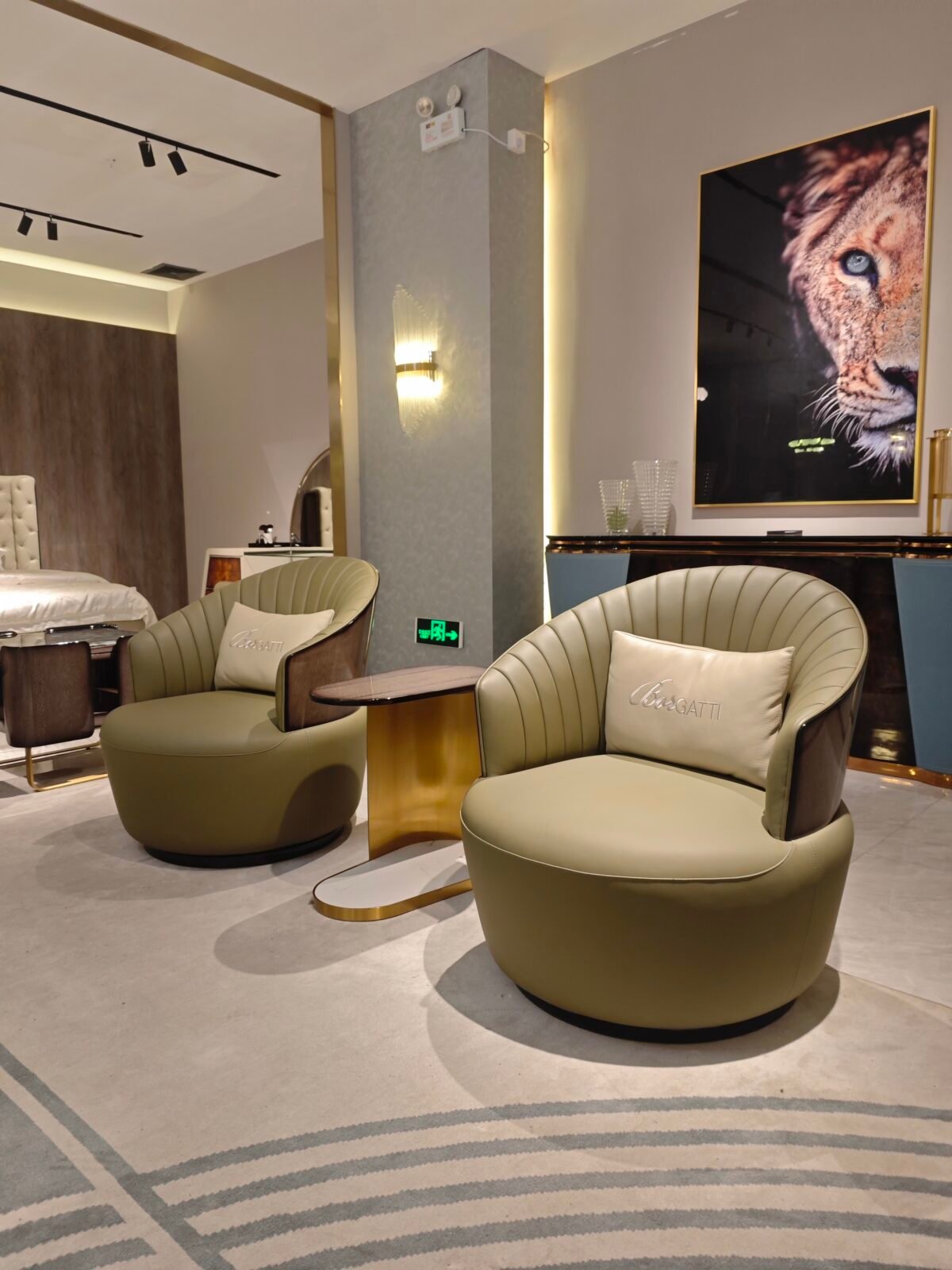 Blue leather armchair boutique hotel suite bedroom luxury furniture hospitality interior designer seating contemporary residential executive