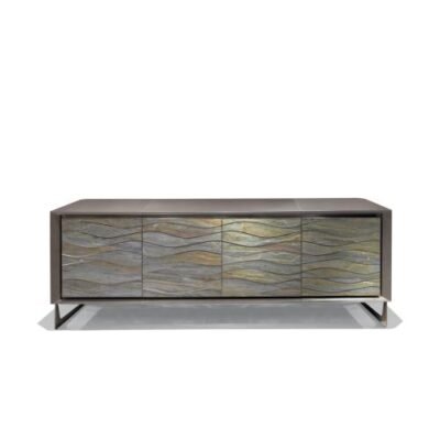 Modern sideboard cabinet bronze gold wave pattern 250cm luxury buffet furniture contemporary design hospitality contract