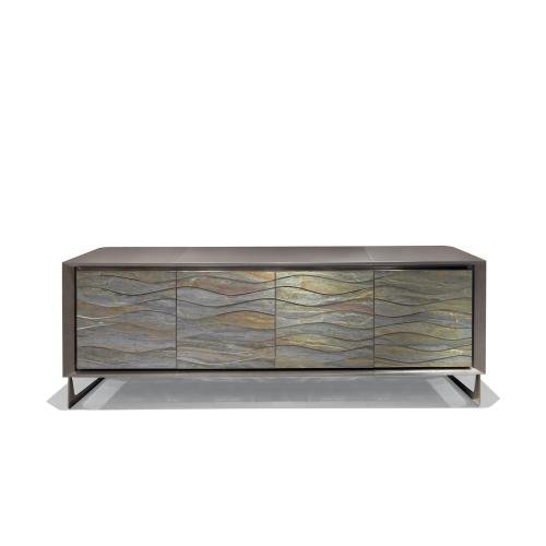 Modern sideboard cabinet bronze gold wave pattern 250cm luxury buffet furniture contemporary design hospitality contract