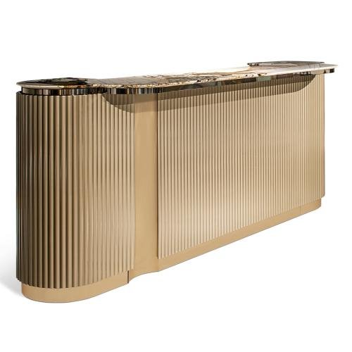 Close-up detail of modern entertainment cabinet showing blue gold sandstone texture and H510 hardware construction quality