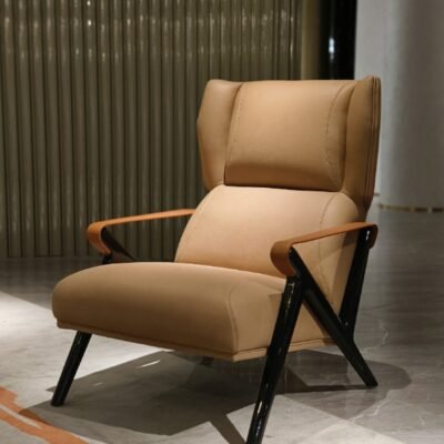 Suede leather lounge chair boutique hotel suite bedroom luxury accent seating executive interior designer furniture hospitality environment