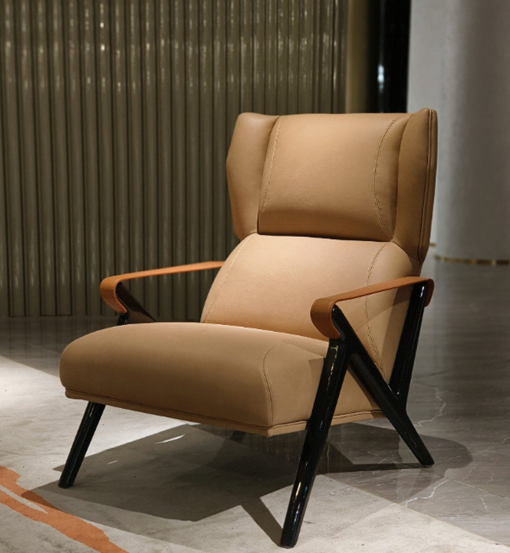 Suede leather lounge chair boutique hotel suite bedroom luxury accent seating executive interior designer furniture hospitality environment