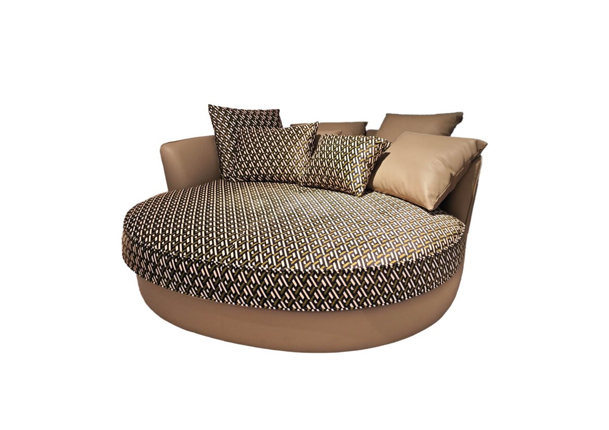 Round recliner lounge furniture circular black white pattern hospitality social seating commercial design boutique hotel lobby restaurant