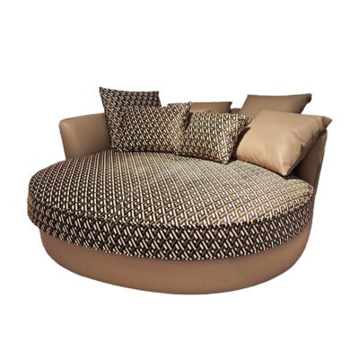 Round recliner lounge furniture circular black white pattern hospitality social seating commercial design boutique hotel lobby restaurant