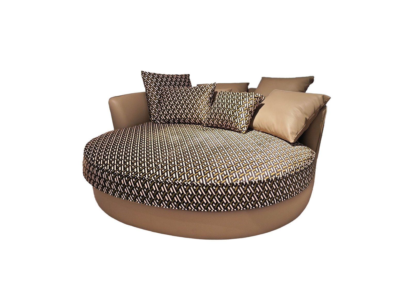 Round recliner lounge furniture circular black white pattern hospitality social seating commercial design boutique hotel lobby restaurant