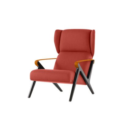 Suede leather lounge chair red waxed genuine leather luxury accent hospitality solid wood frame contemporary design commercial furniture