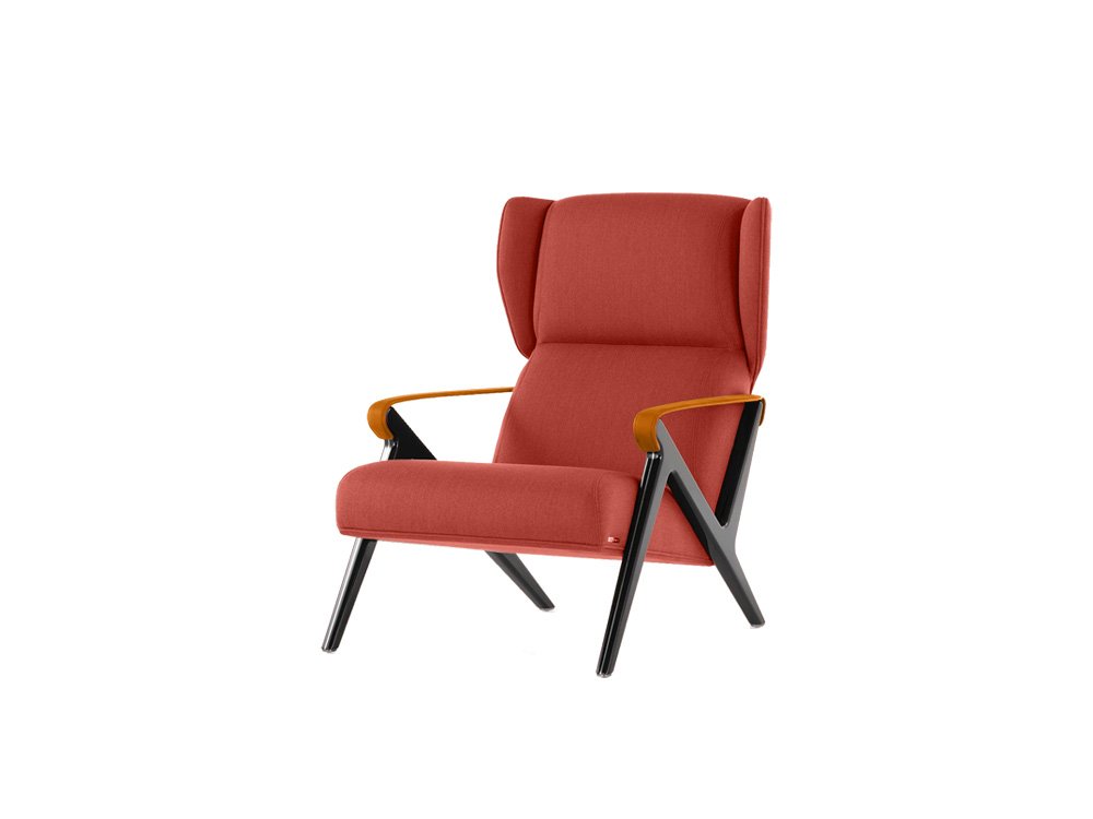 Suede leather lounge chair red waxed genuine leather luxury accent hospitality solid wood frame contemporary design commercial furniture